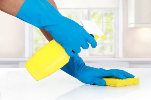 After builders cleaning in a Hackney flat with renovation dust being removed