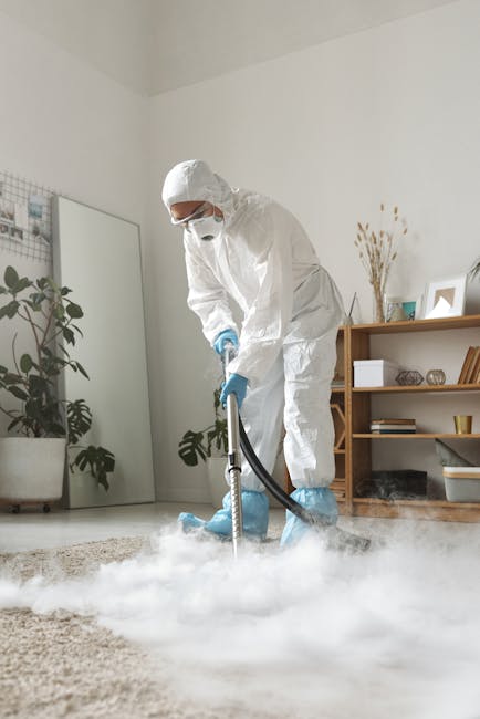 A person using a yellow and black vacuum cleaner with a long hose attachment to deep clean a traditional patterned area rug in a residential living room. The rug features intricate floral designs in m
